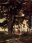 Henri-Joseph Harpignies Wooded Landscape With A Cart Path painting
